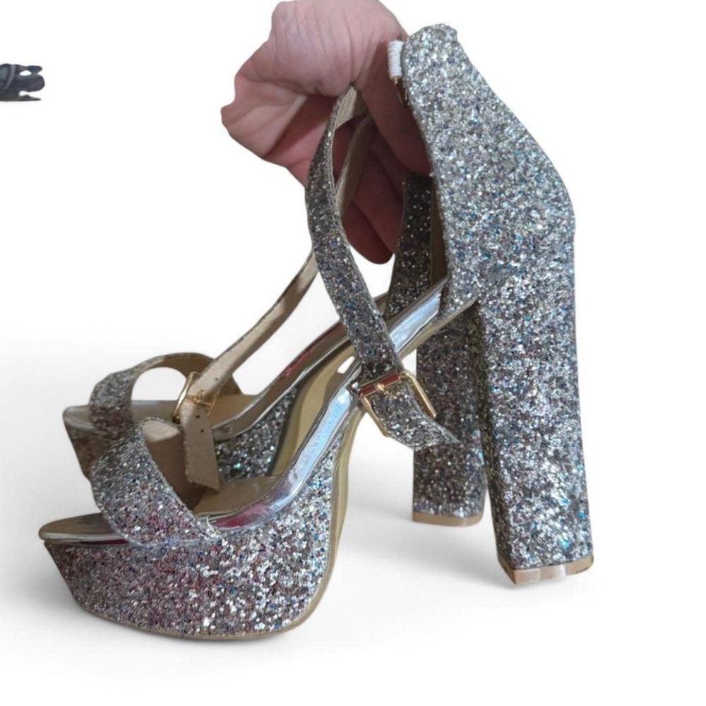 Glitter Silver Platform Heels - image 1